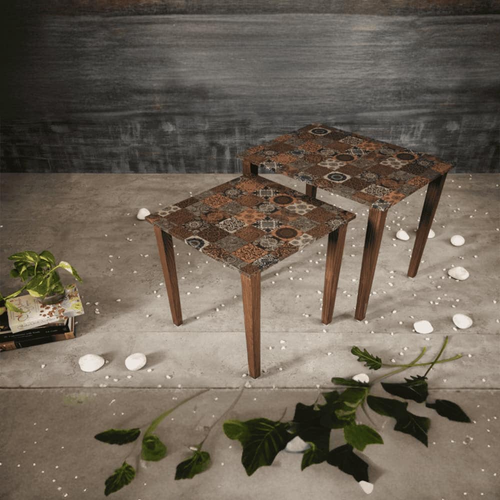 Iznik Solid Wood Nested End Table in Laminate Finish - Set of 2