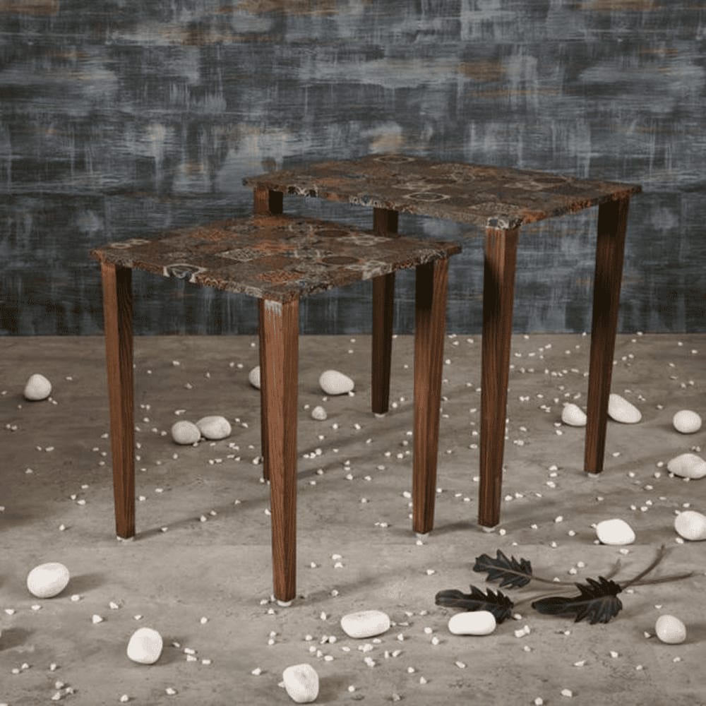 Iznik Solid Wood Nested End Table in Laminate Finish - Set of 2