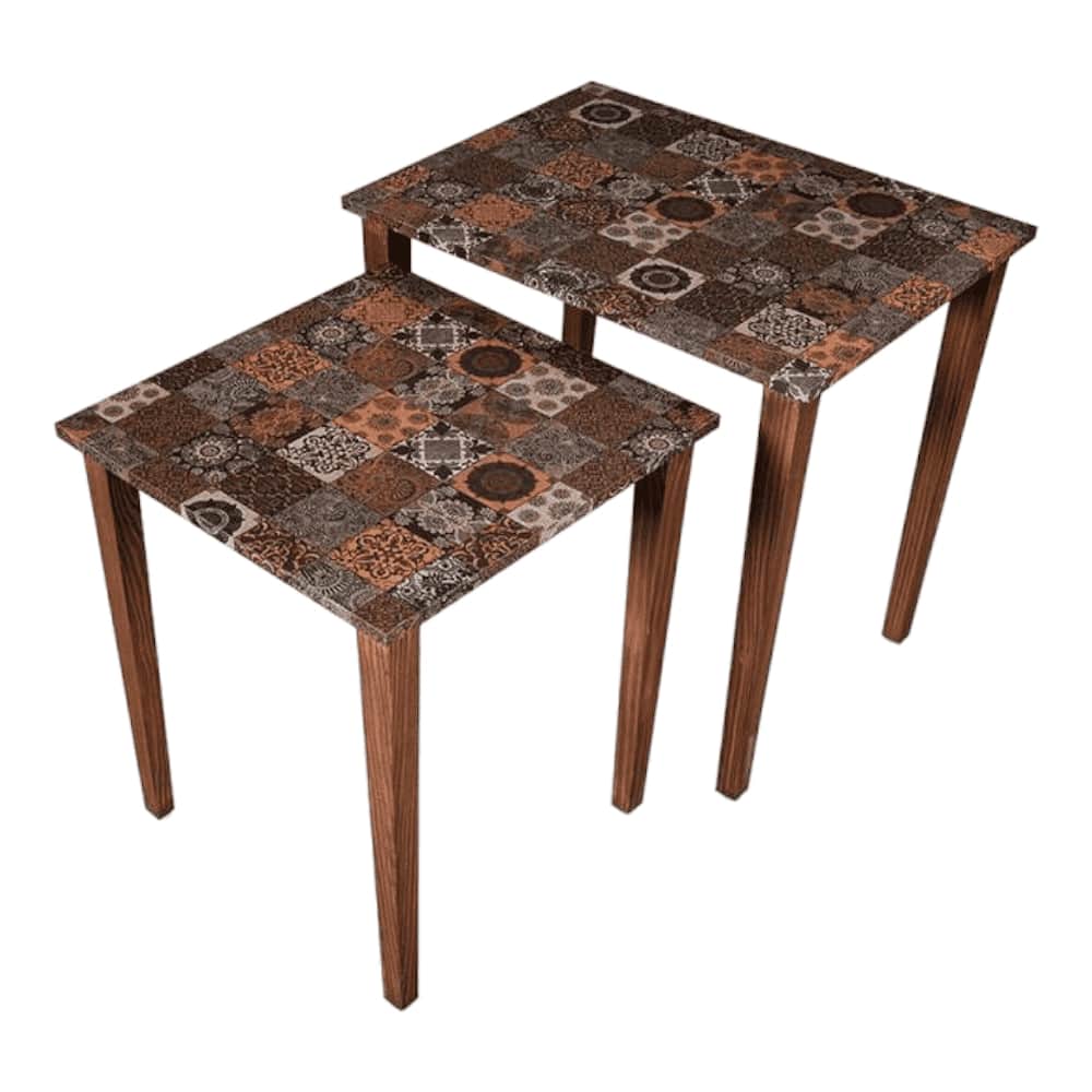 Iznik Solid Wood Nested End Table in Laminate Finish - Set of 2