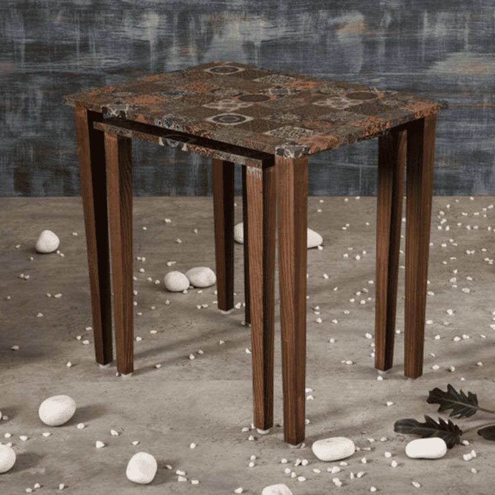 Iznik Solid Wood Nested End Table in Laminate Finish - Set of 2