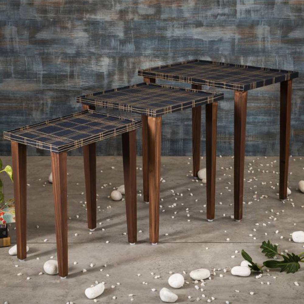 Tesseract Solid Wood Nested End Table in Paper Finish - Set of 3