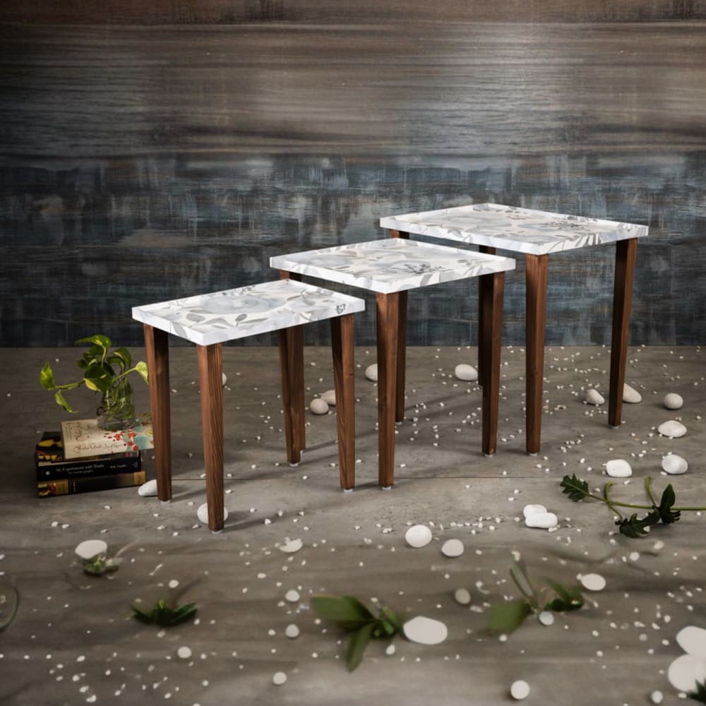 Blossom Solid Wood Nested End Table in Paper Finish - Set of 3