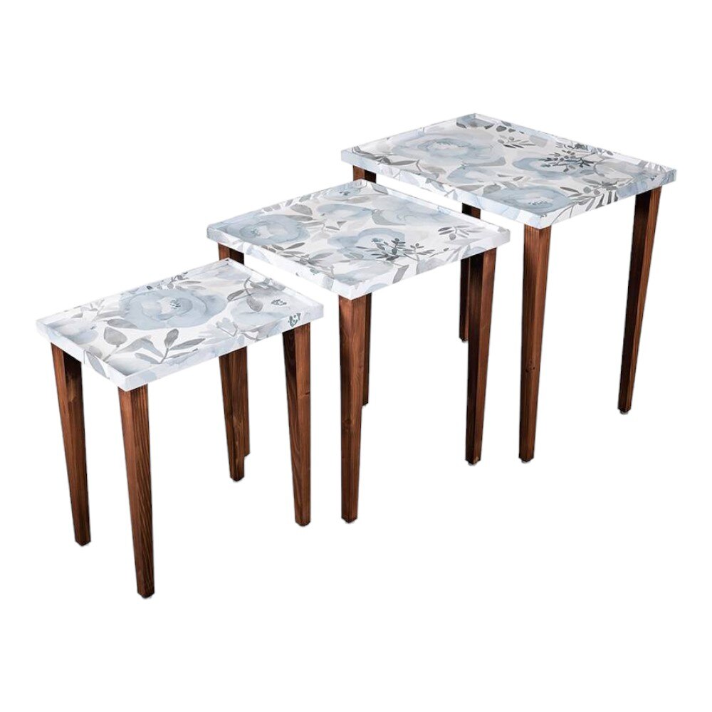 Blossom Solid Wood Nested End Table in Paper Finish - Set of 3