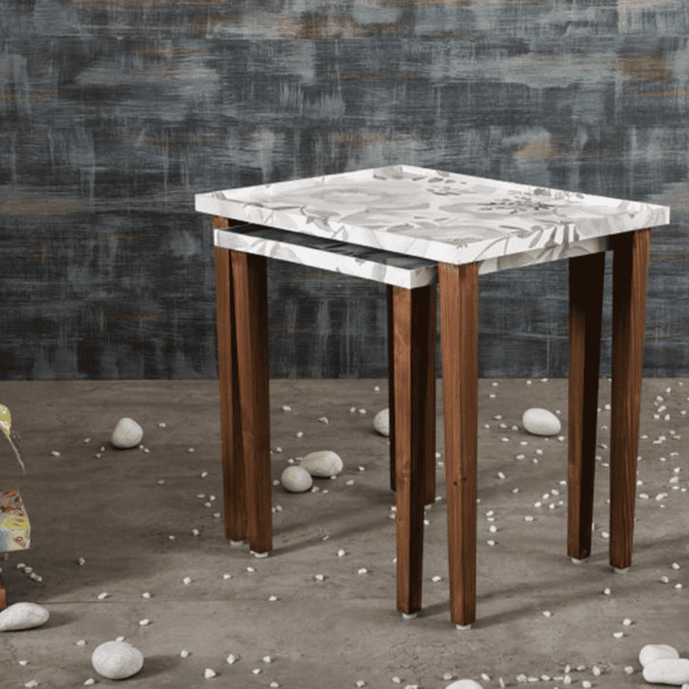 Bliss Solid Wood Rectangular Nested End Table in Paper Finish - Set of 2