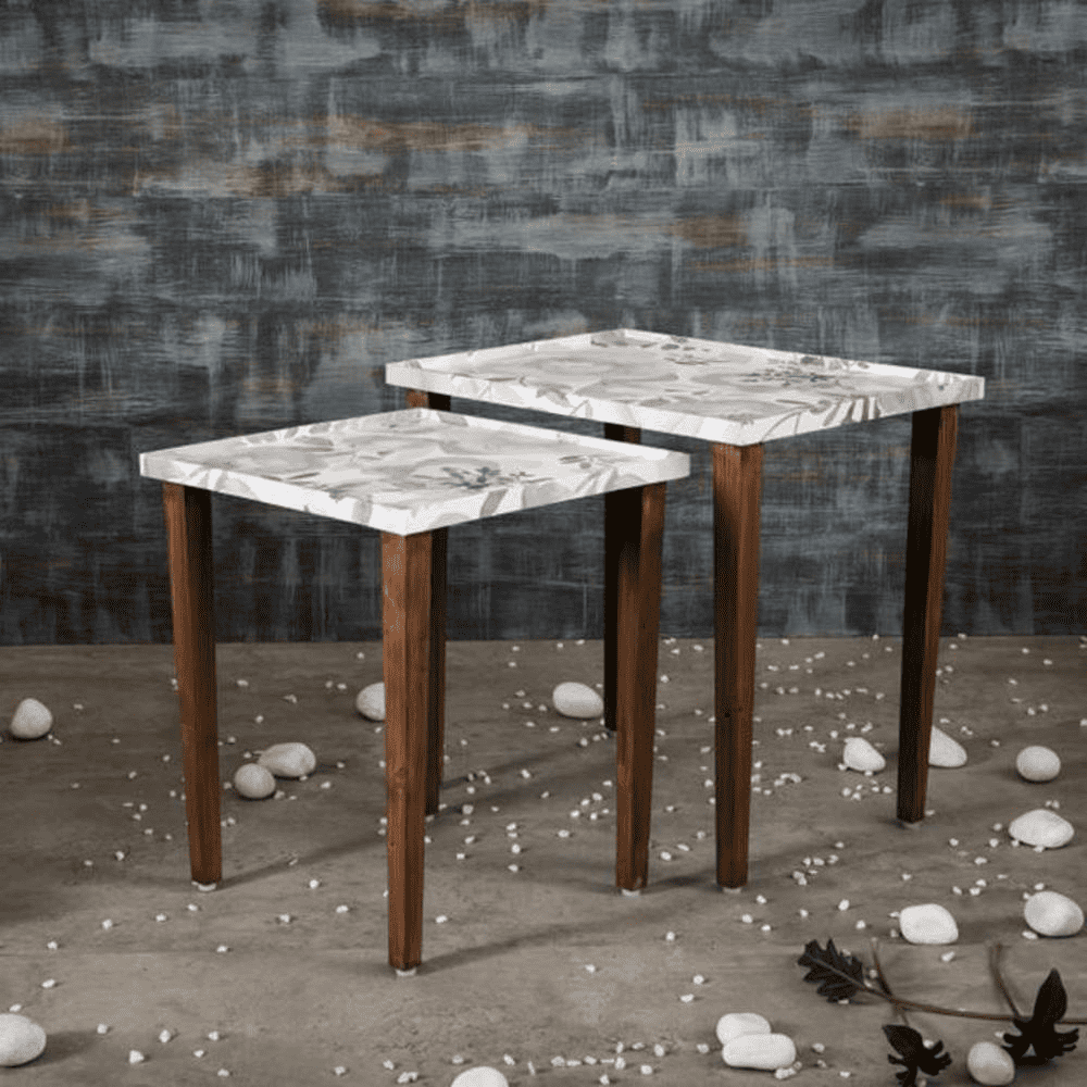 Bliss Solid Wood Rectangular Nested End Table in Paper Finish - Set of 2