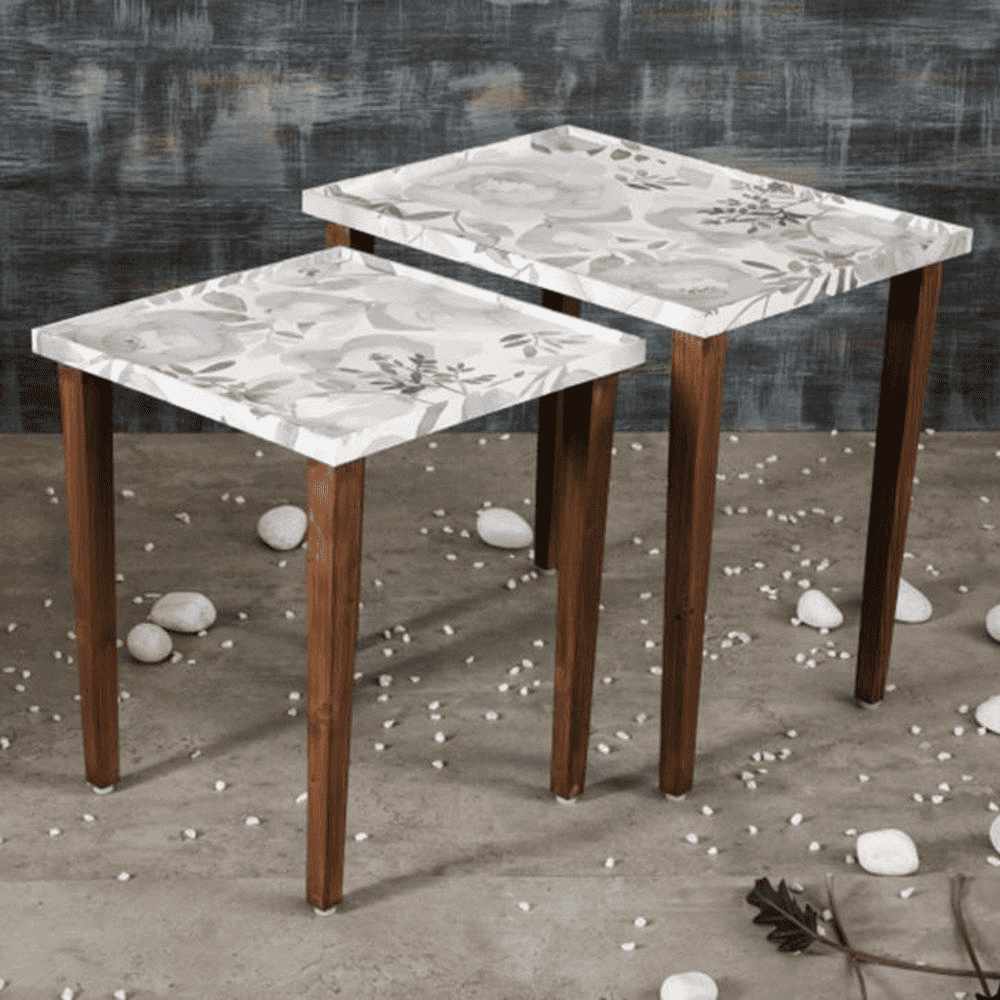 Bliss Solid Wood Rectangular Nested End Table in Paper Finish - Set of 2