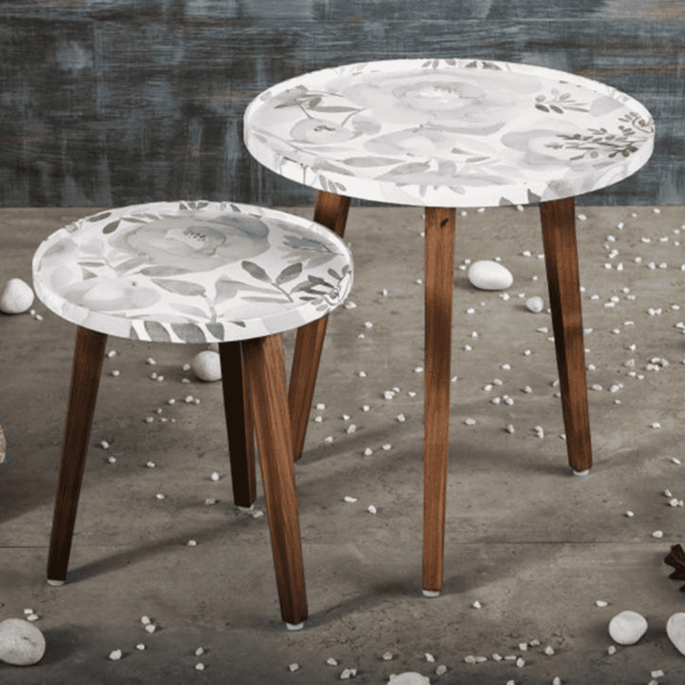 Bliss Solid Wood Round Nested End Table in Paper Finish - Set of 2