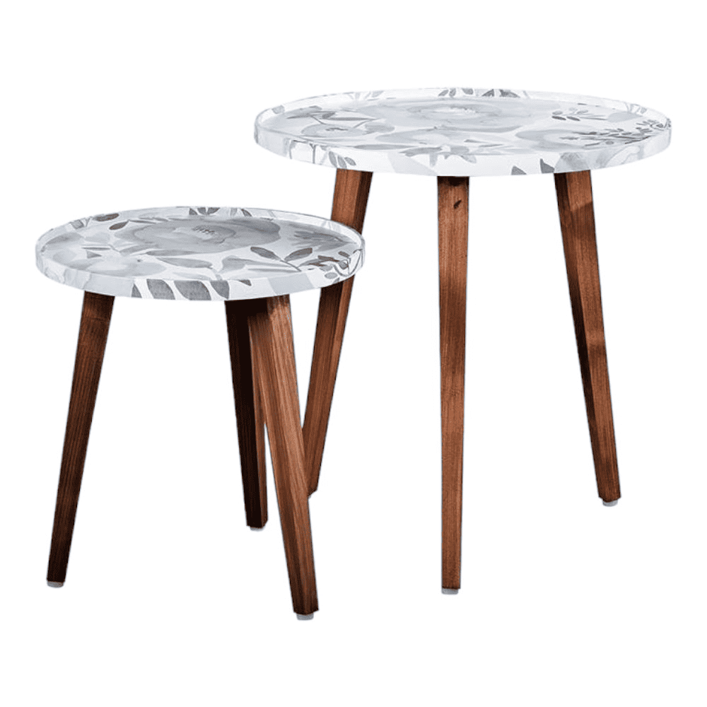 Bliss Solid Wood Round Nested End Table in Paper Finish - Set of 2