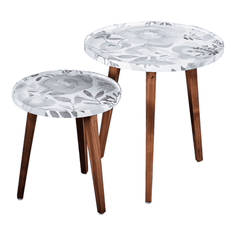 Bliss Solid Wood Round Nested End Table in Paper Finish - Set of 2