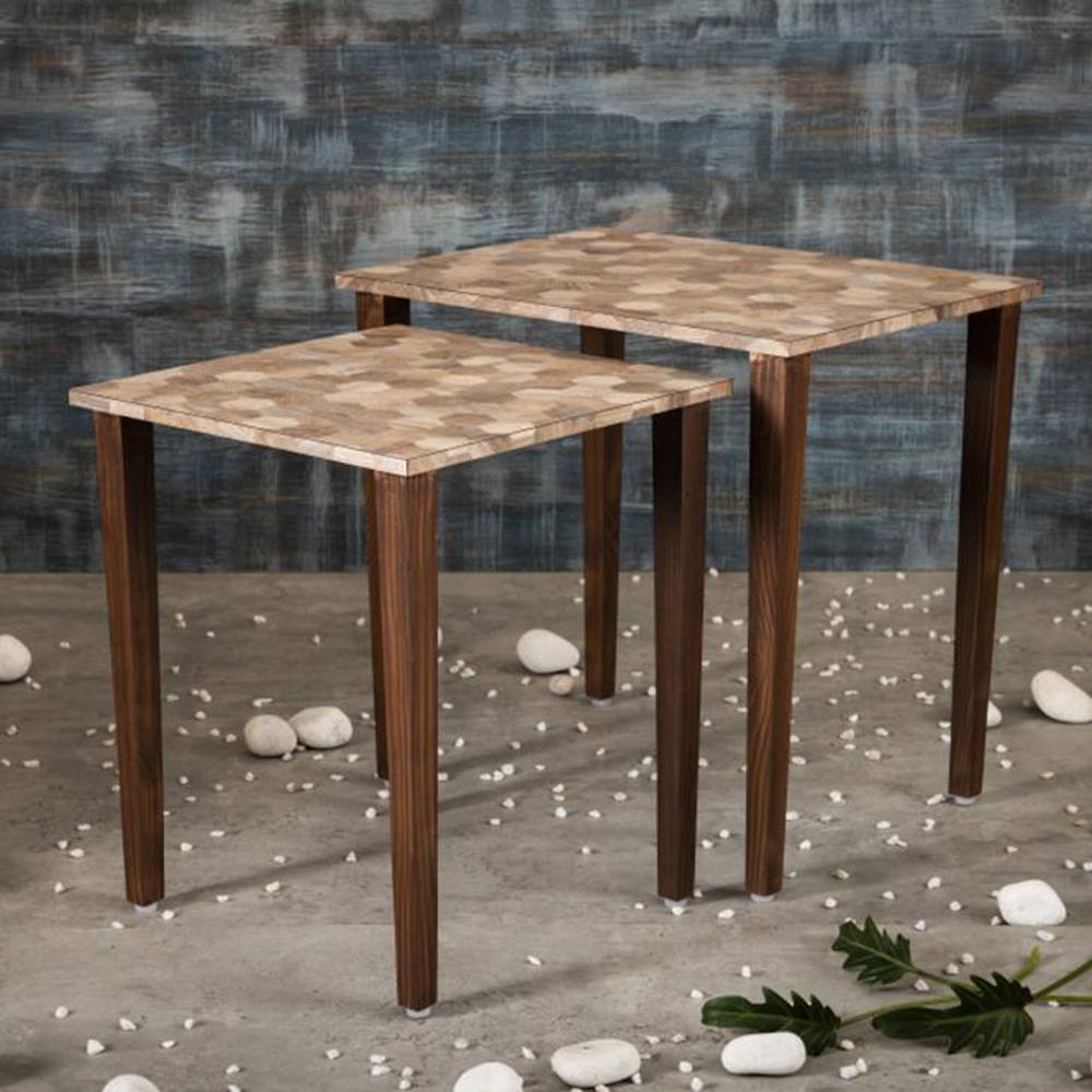 Hexagon Patches Solid Wood Nested End Table in Laminate Finish - Set of 2