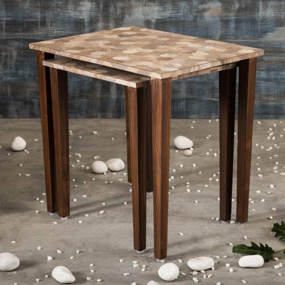 Hexagon Patches Solid Wood Nested End Table in Laminate Finish - Set of 2