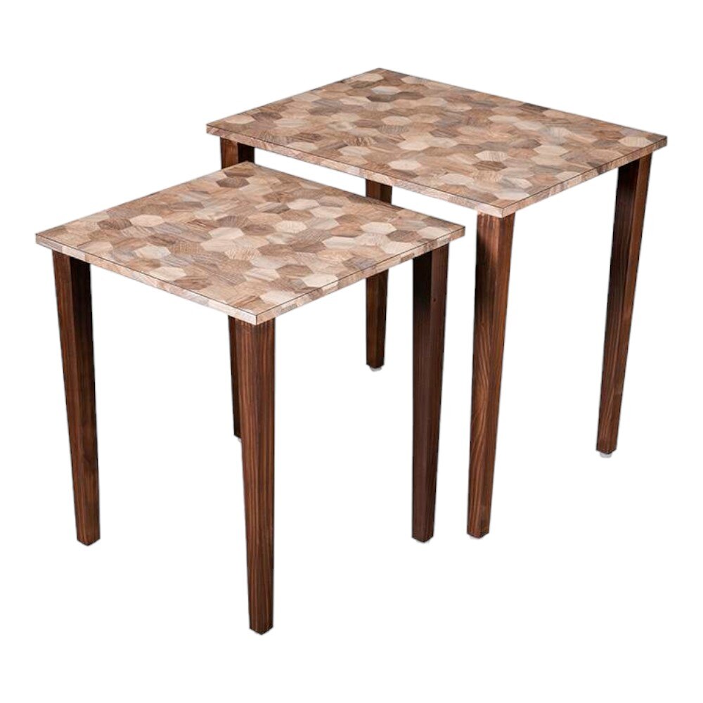 Hexagon Patches Solid Wood Nested End Table in Laminate Finish - Set of 2