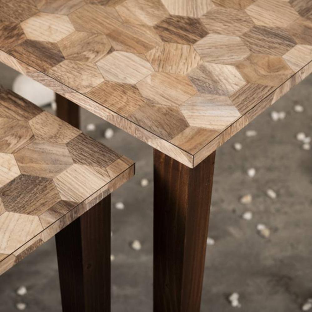 Hexagon Patches Solid Wood Nested End Table in Laminate Finish - Set of 2