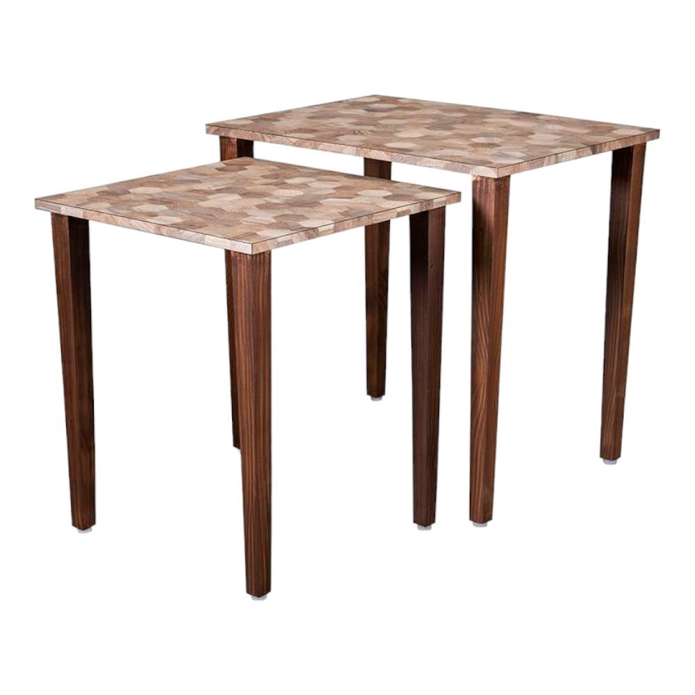 Hexagon Patches Solid Wood Nested End Table in Laminate Finish - Set of 2