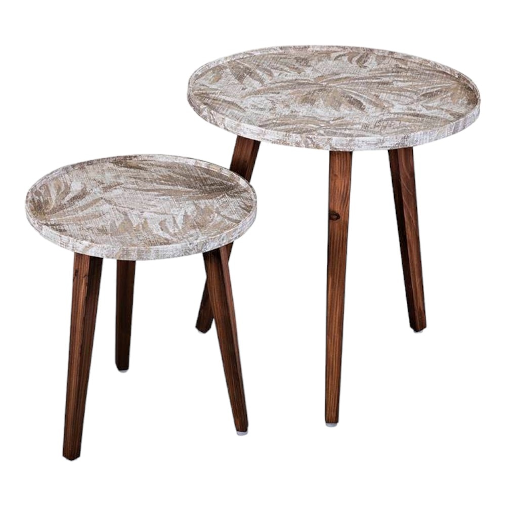 Palmbronze Solid Wood Round Nested End Table in Paper Finish - Set of 2