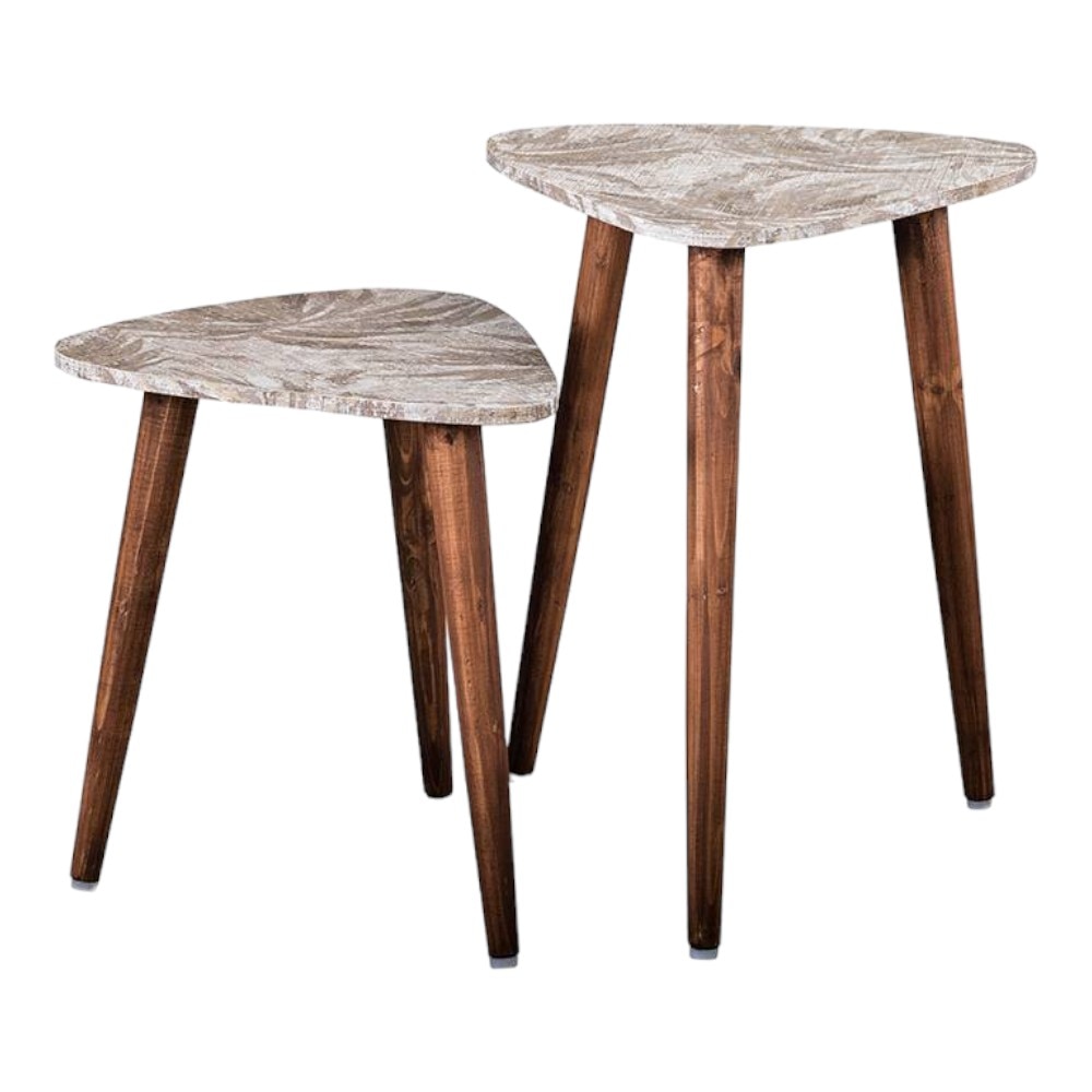 Palmbronze Solid Wood Triangle Nested End Table in Paper Finish - Set of 2