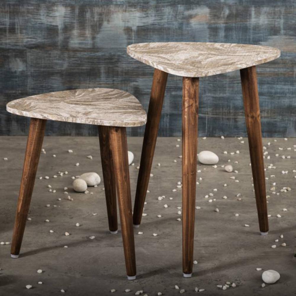 Palmbronze Solid Wood Triangle Nested End Table in Paper Finish - Set of 2