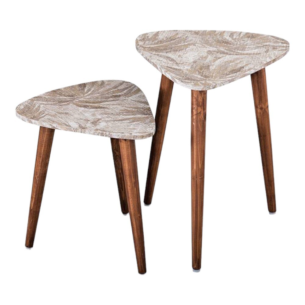Palmbronze Solid Wood Triangle Nested End Table in Paper Finish - Set of 2