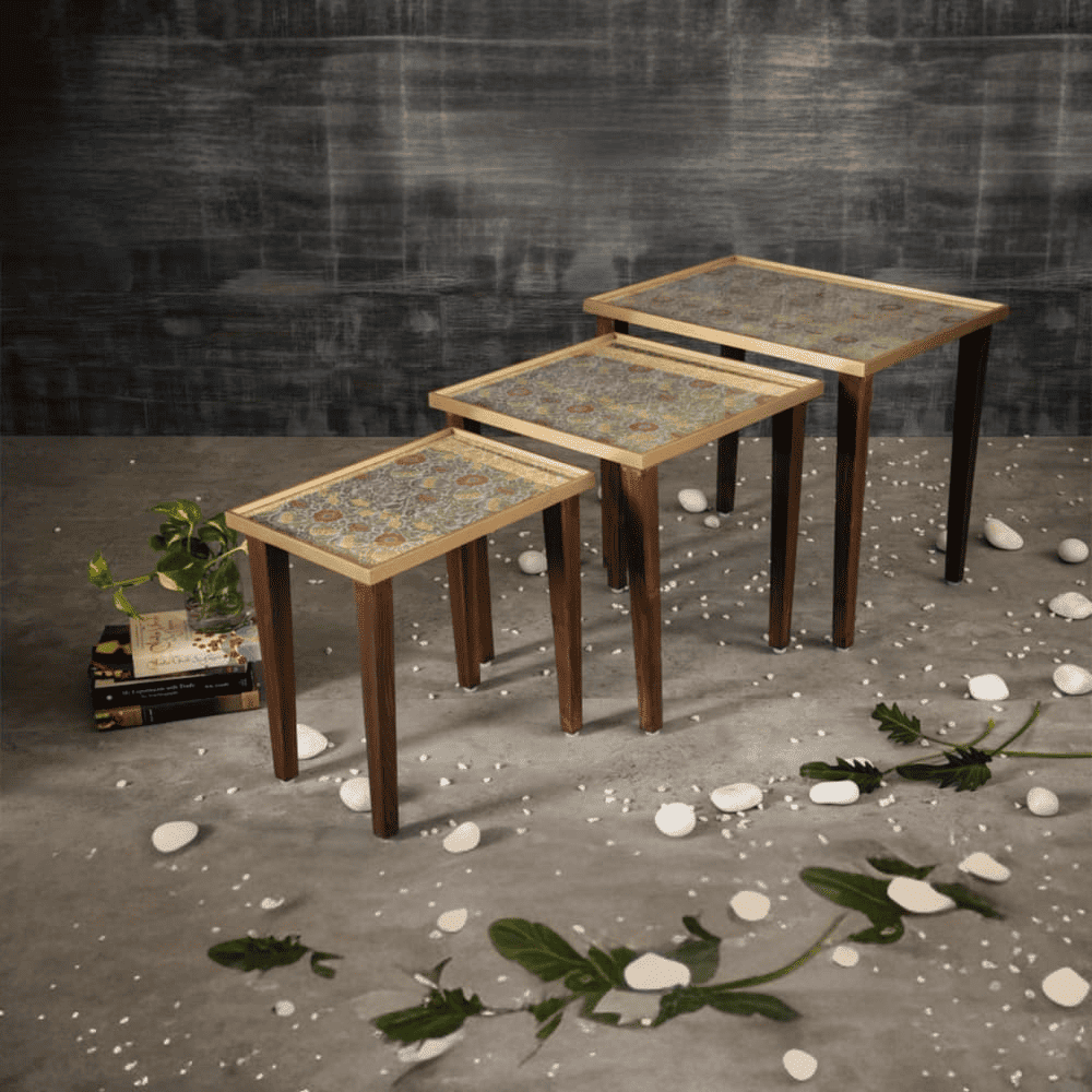 Khimkhwab Solid Wood Nested End Table - Set of 3