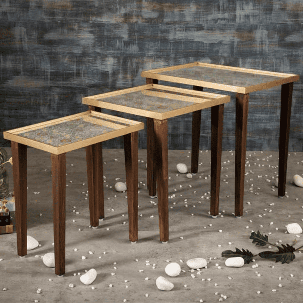 Khimkhwab Solid Wood Nested End Table - Set of 3