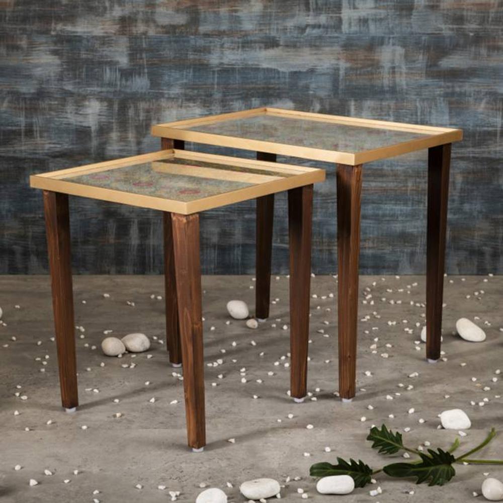 Khimkhwab Solid Wood Nested End Table - Set of 2