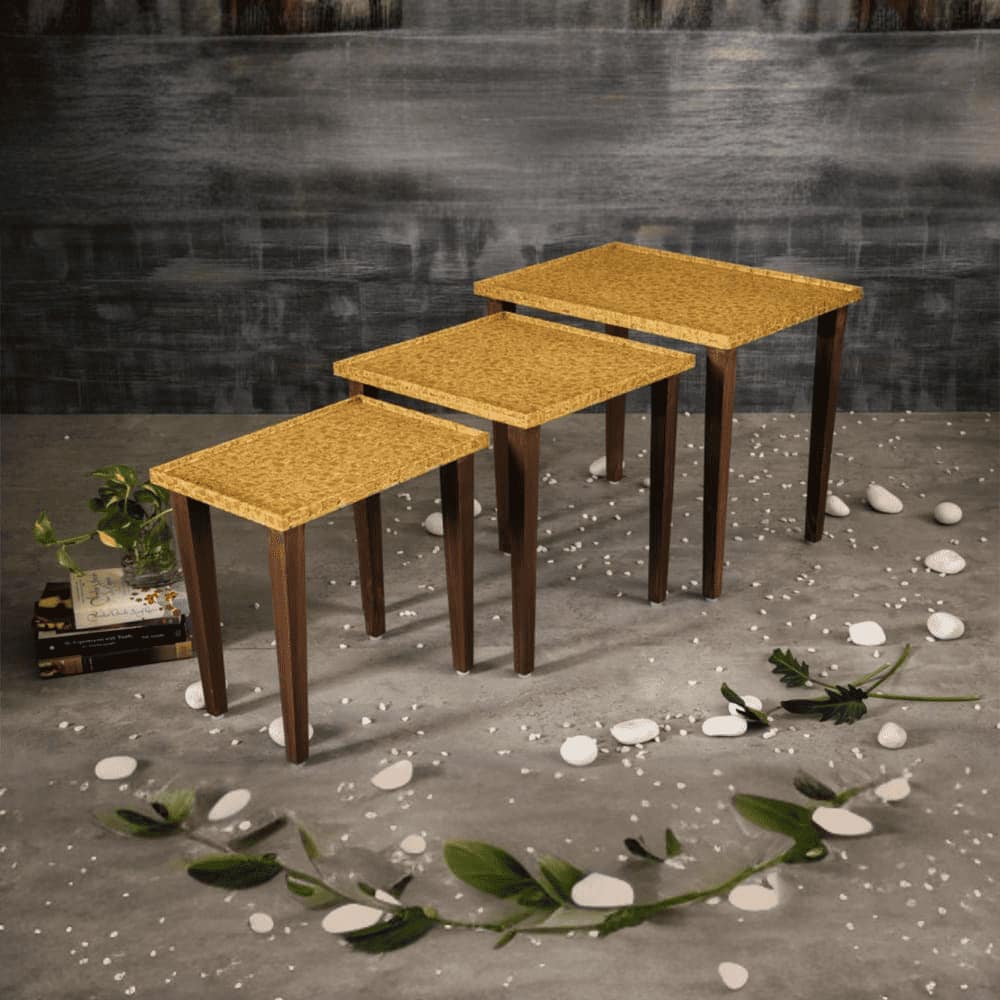 Sunehri Solid Wood Nested End Table in Paper Finish - Set of 3