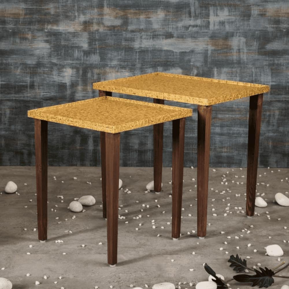 Sunehri Solid Wood Nested End Table in Paper Finish - Set of 3