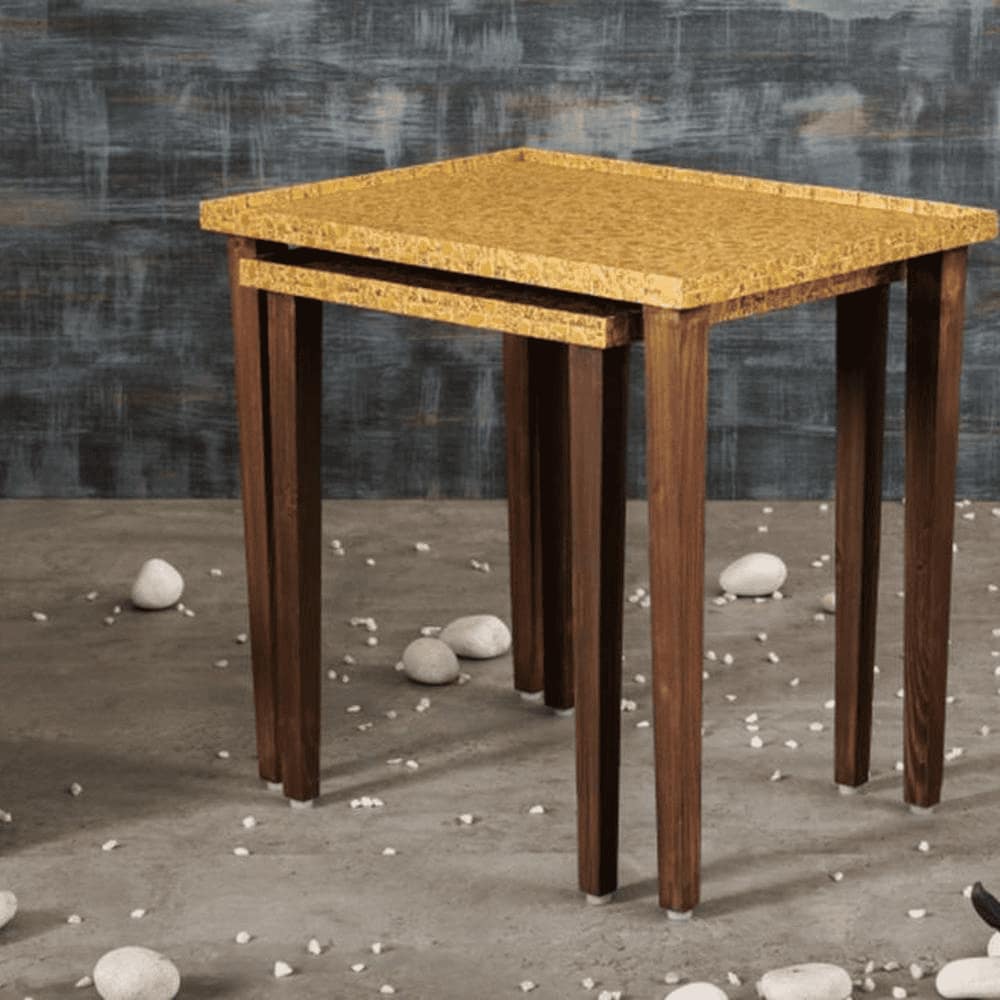 Sunehri Solid Wood Nested End Table in Paper Finish - Set of 3