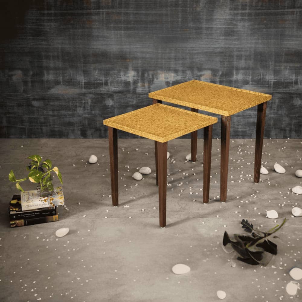 Sunehri Solid Wood Nested End Table in Paper Finish - Set of 3
