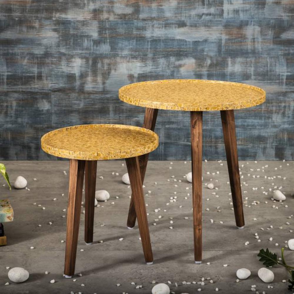 Sunehri Solid Wood Nested End Table in Paper Finish - Set of 2
