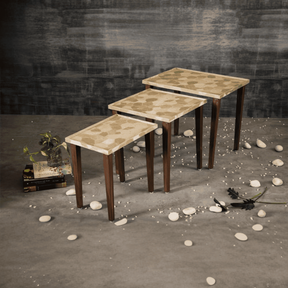 Paisley Solid Wood Nested End Table in Paper Finish - Set of 3