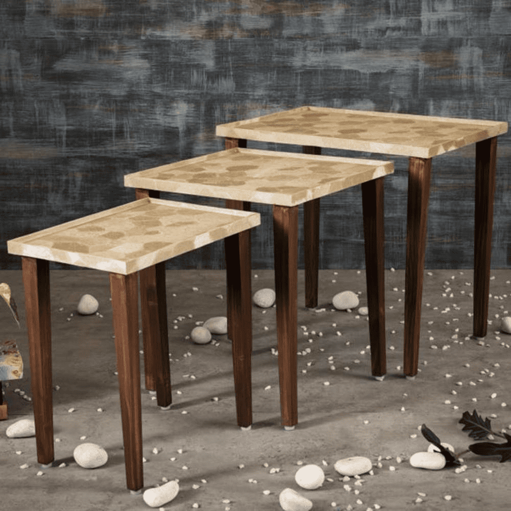 Paisley Solid Wood Nested End Table in Paper Finish - Set of 3