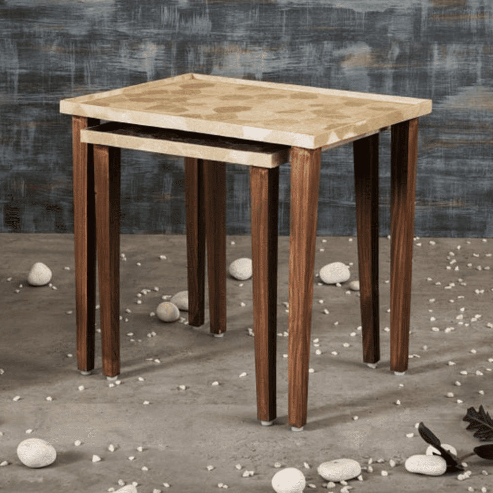 Paisley Solid Wood Nested End Table in Paper Finish - Set of 2
