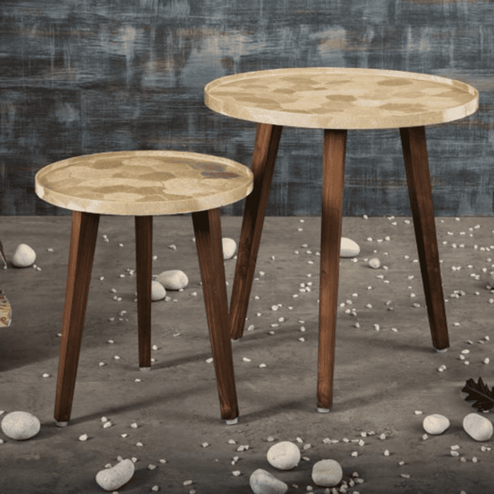 Allure Solid Wood Rectangle Nested End Table in Paper Finish - Set of 2