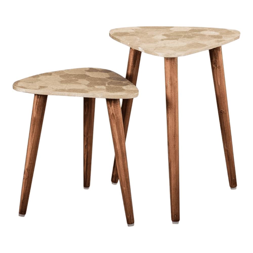 Allure Solid Wood Round Nested End Table in Paper Finish - Set of 2