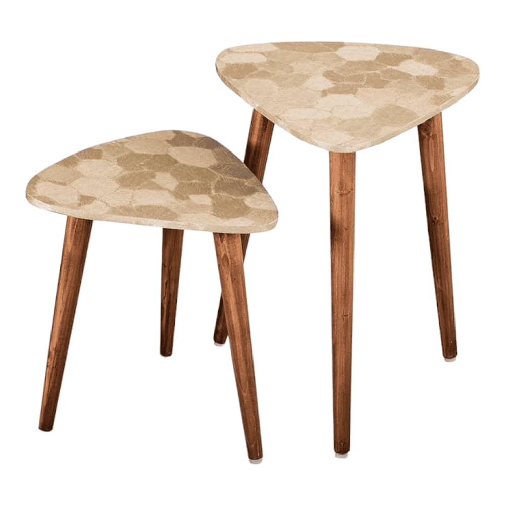 Allure Solid Wood Round Nested End Table in Paper Finish - Set of 2