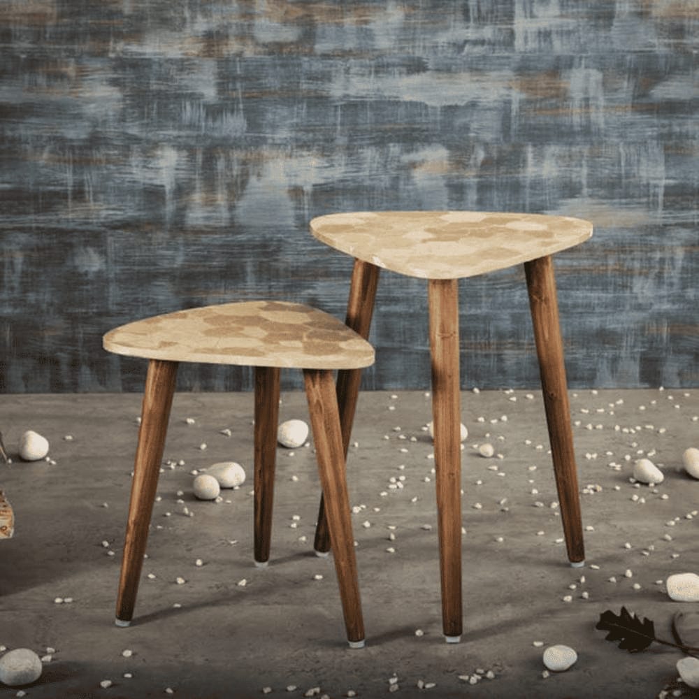 Allure Solid Wood Round Nested End Table in Paper Finish - Set of 2