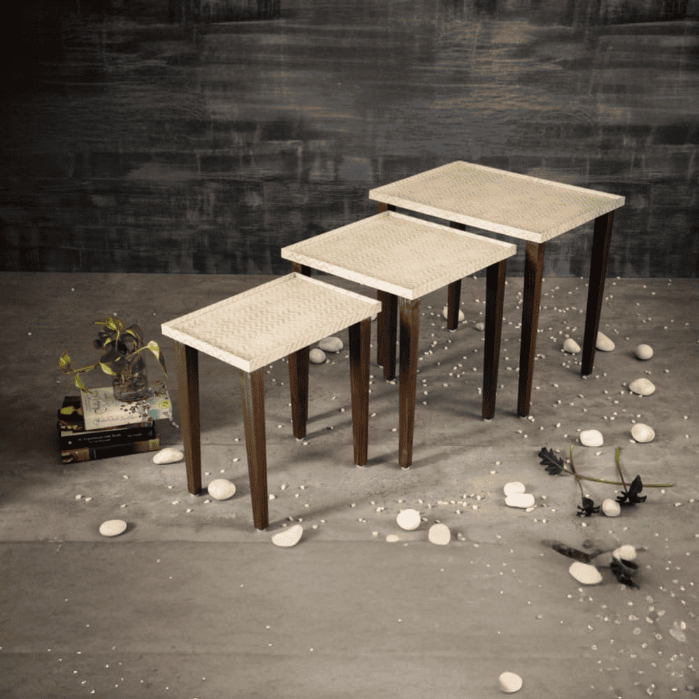 Chevron Solid Wood Nested End Table in Paper Finish - Set of 3