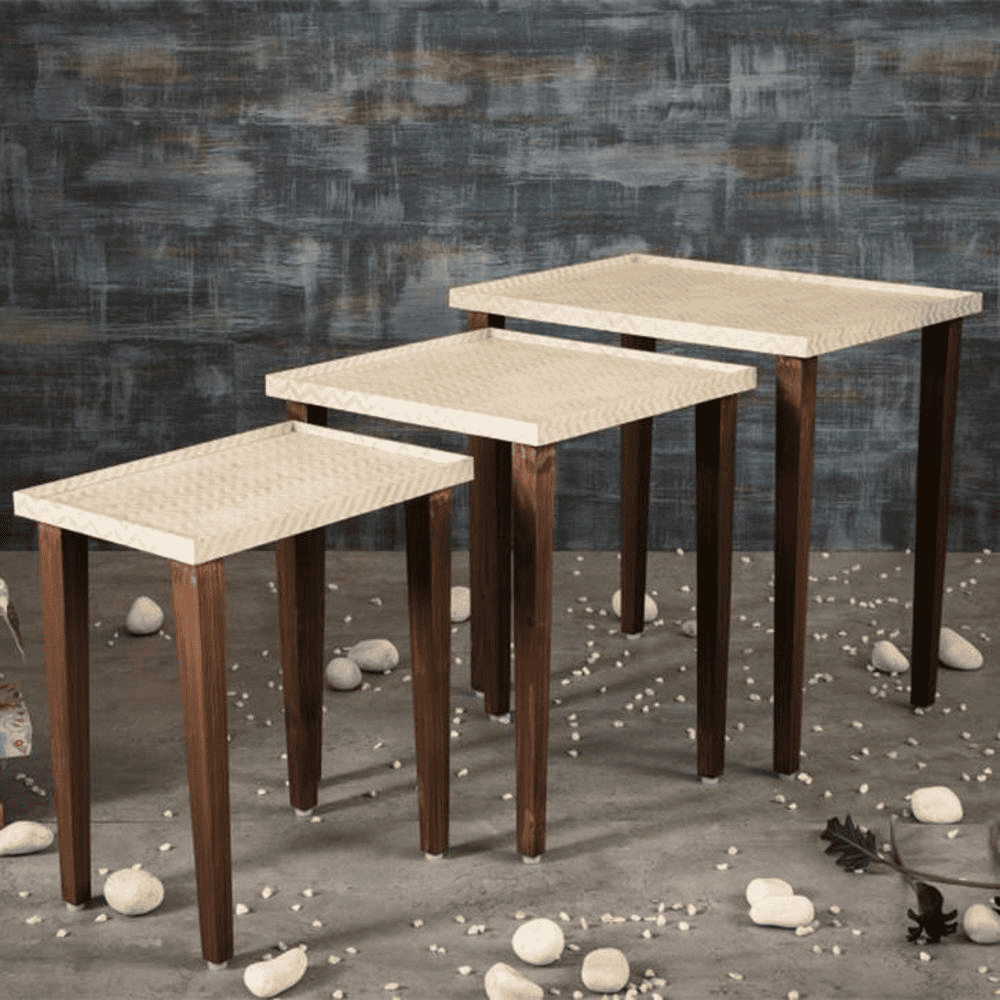 Chevron Solid Wood Nested End Table in Paper Finish - Set of 3