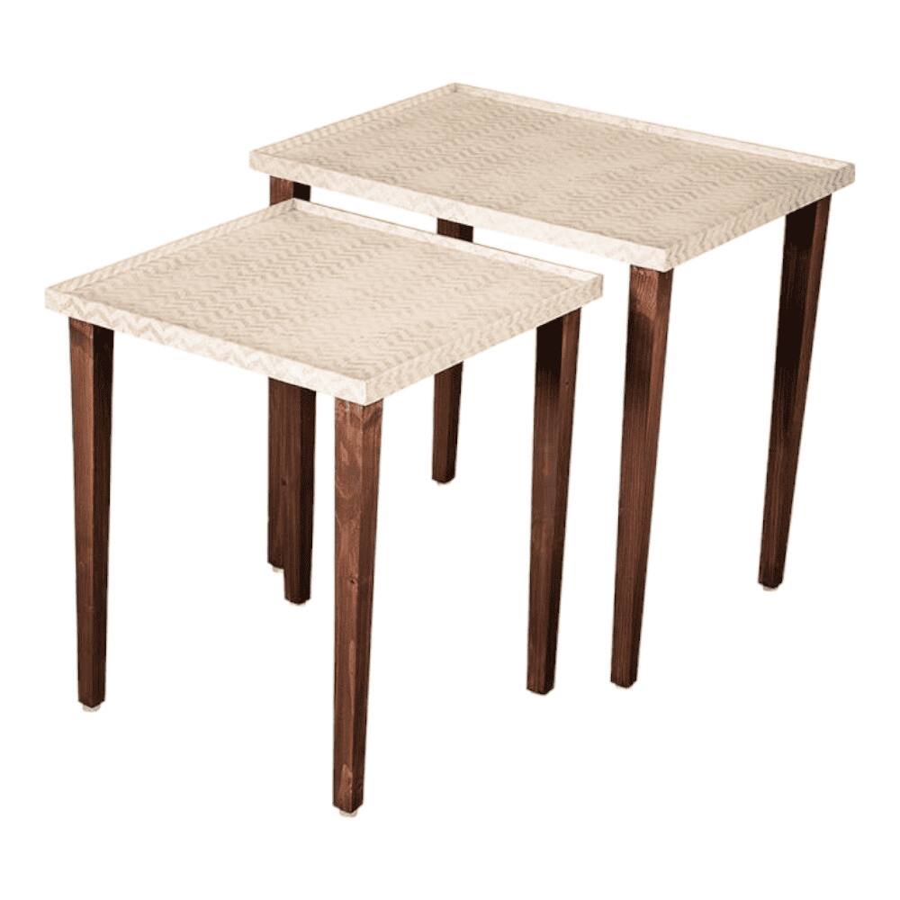 Chevron Solid Wood Rectangular Nested End Table in Paper Finish - Set of 2