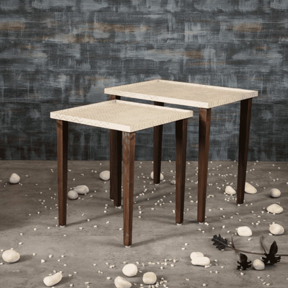 Chevron Solid Wood Rectangular Nested End Table in Paper Finish - Set of 2