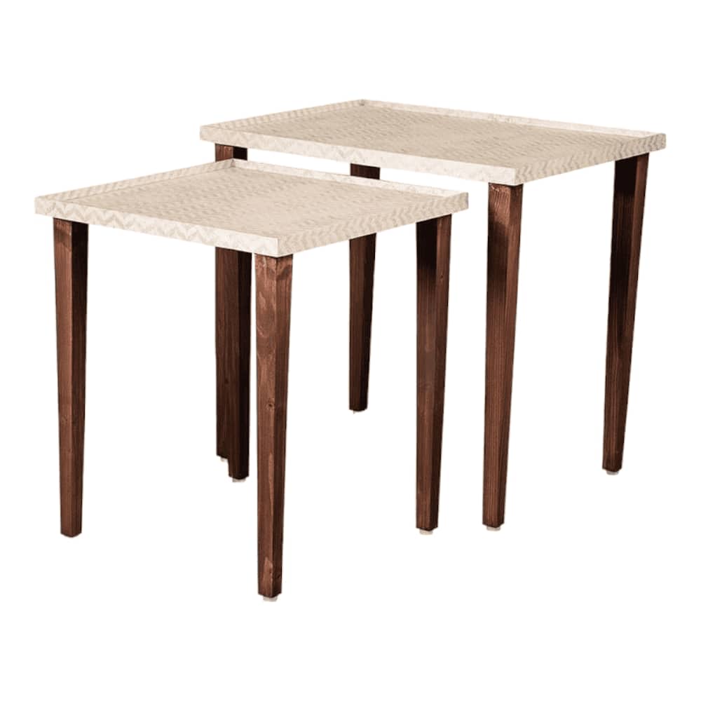 Chevron Solid Wood Rectangular Nested End Table in Paper Finish - Set of 2