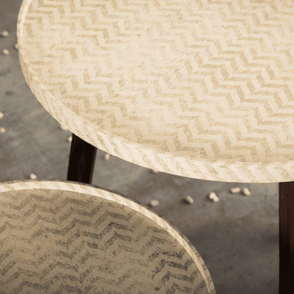 Chevron Solid Wood Round Nested End Table in Paper Finish - Set of 2