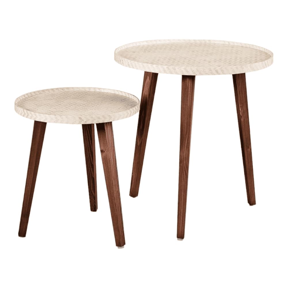 Chevron Solid Wood Round Nested End Table in Paper Finish - Set of 2