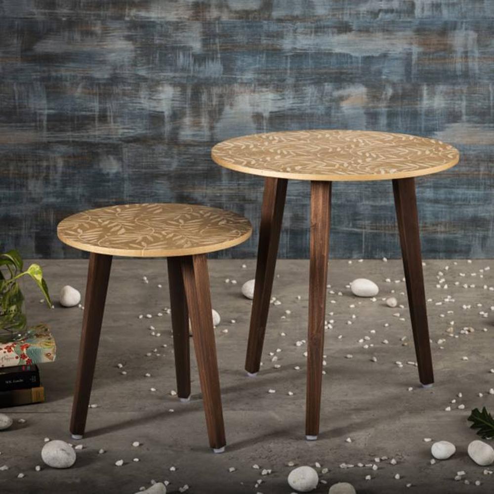 Gold Leaves Solid Wood Nested End Table in Paint Finish - Set of 2