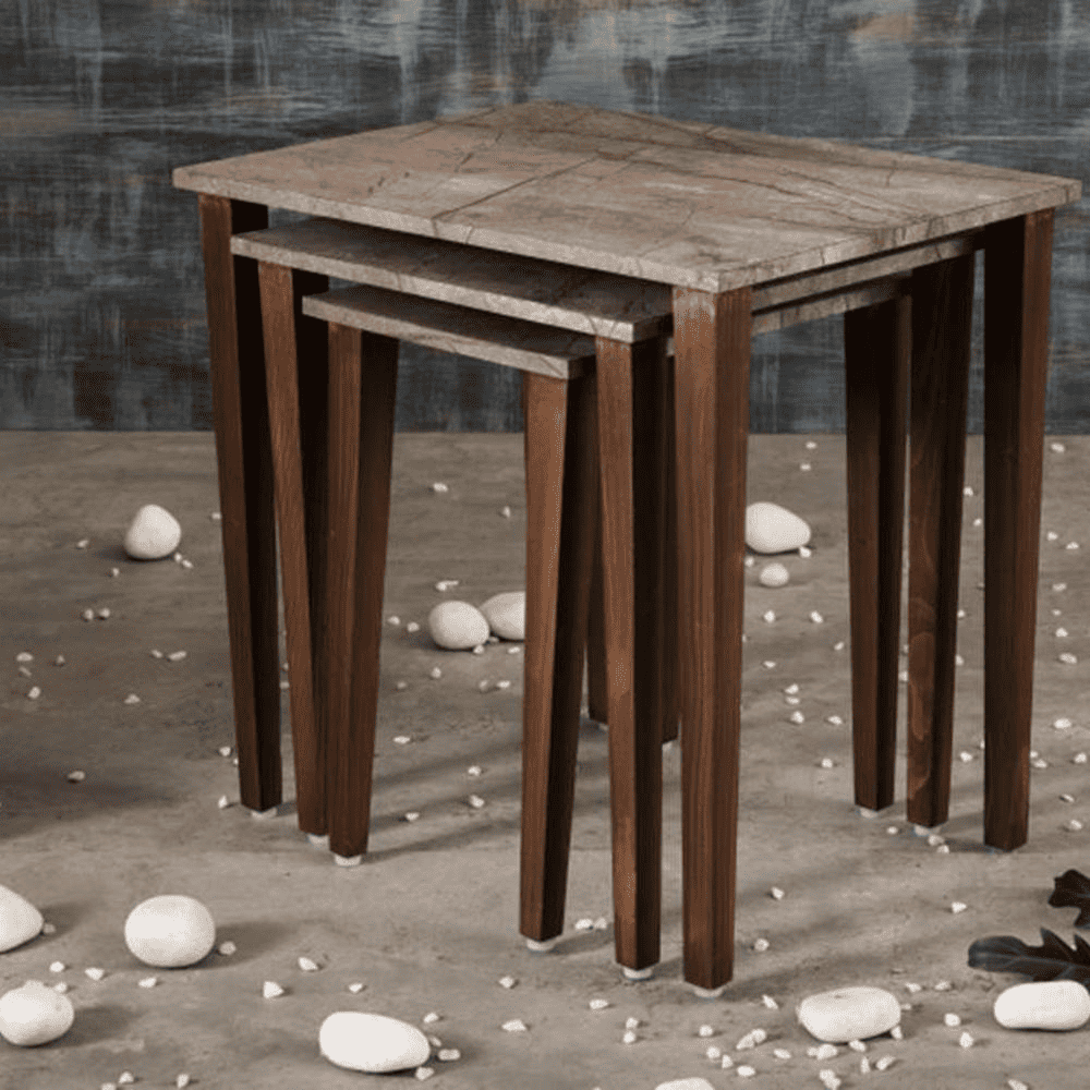 Slate Solid Wood Nested End Table in Laminate Finish - Set of 3