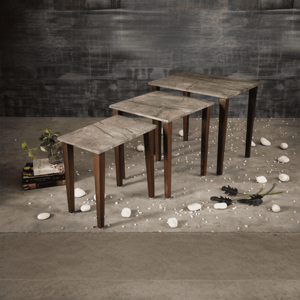 Slate Solid Wood Nested End Table in Laminate Finish - Set of 3