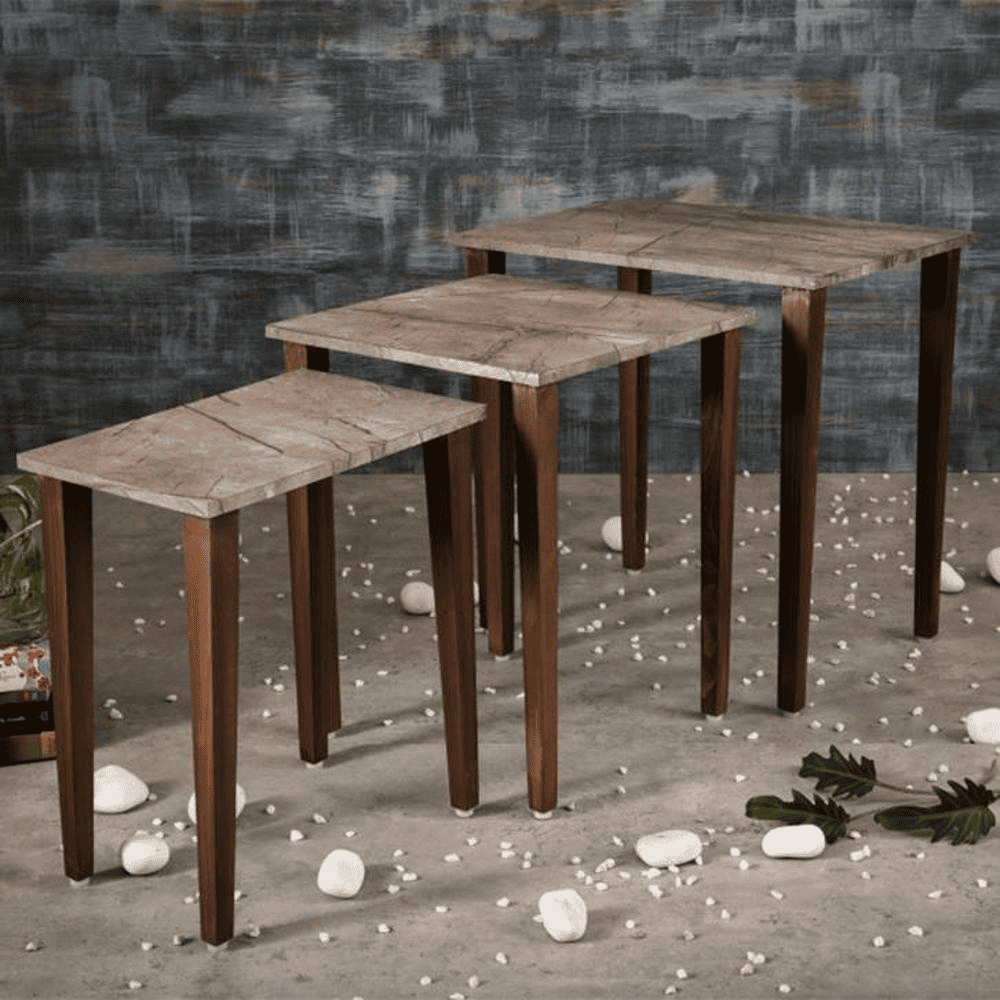 Slate Solid Wood Nested End Table in Laminate Finish - Set of 3