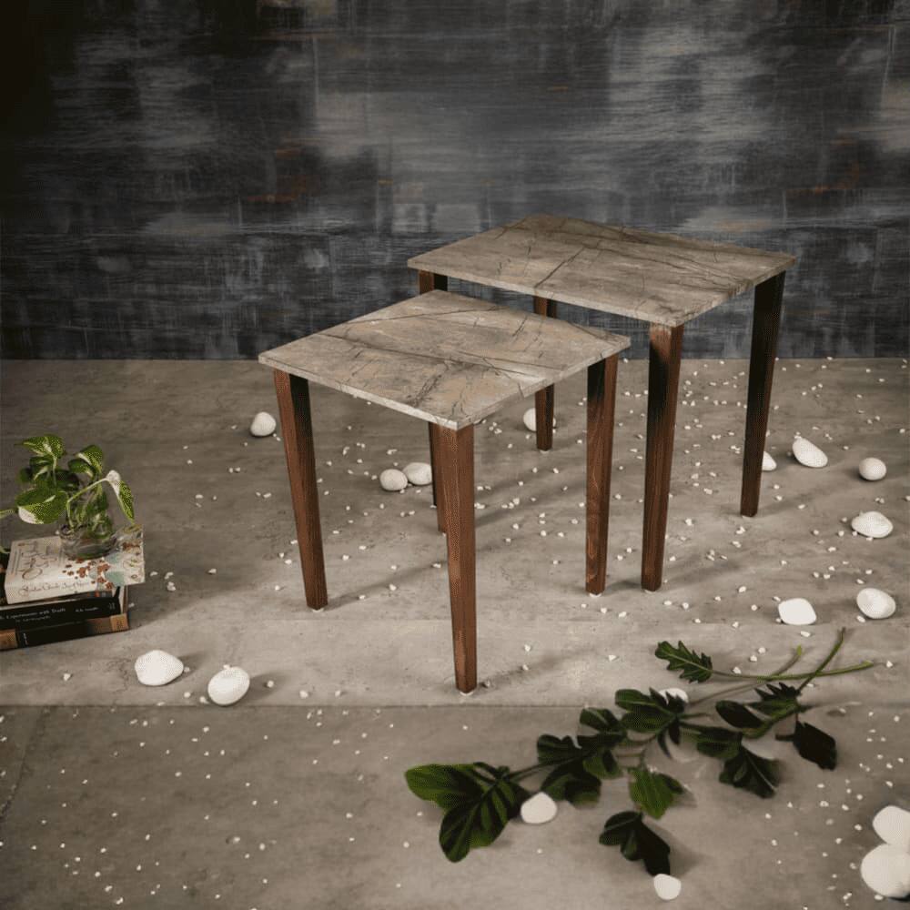 Slate Solid Wood Nested End Table in Laminate Finish - Set of 2