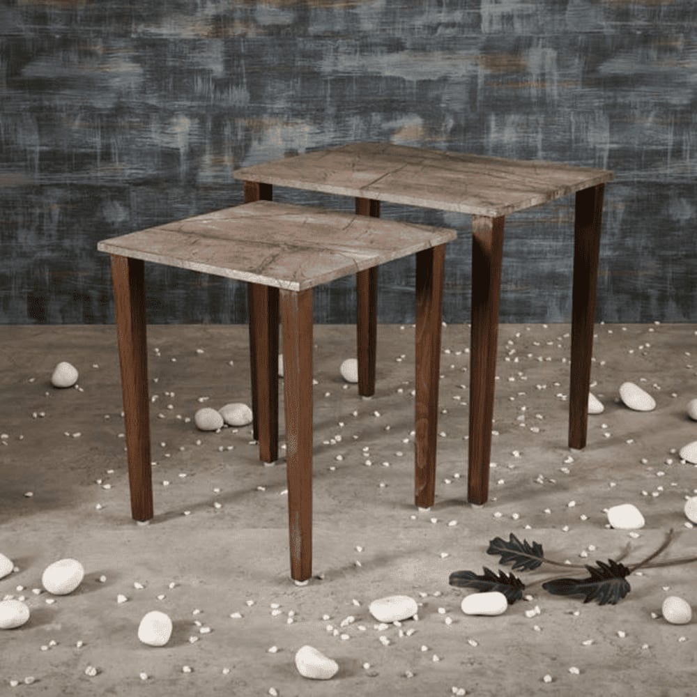 Slate Solid Wood Nested End Table in Laminate Finish - Set of 2